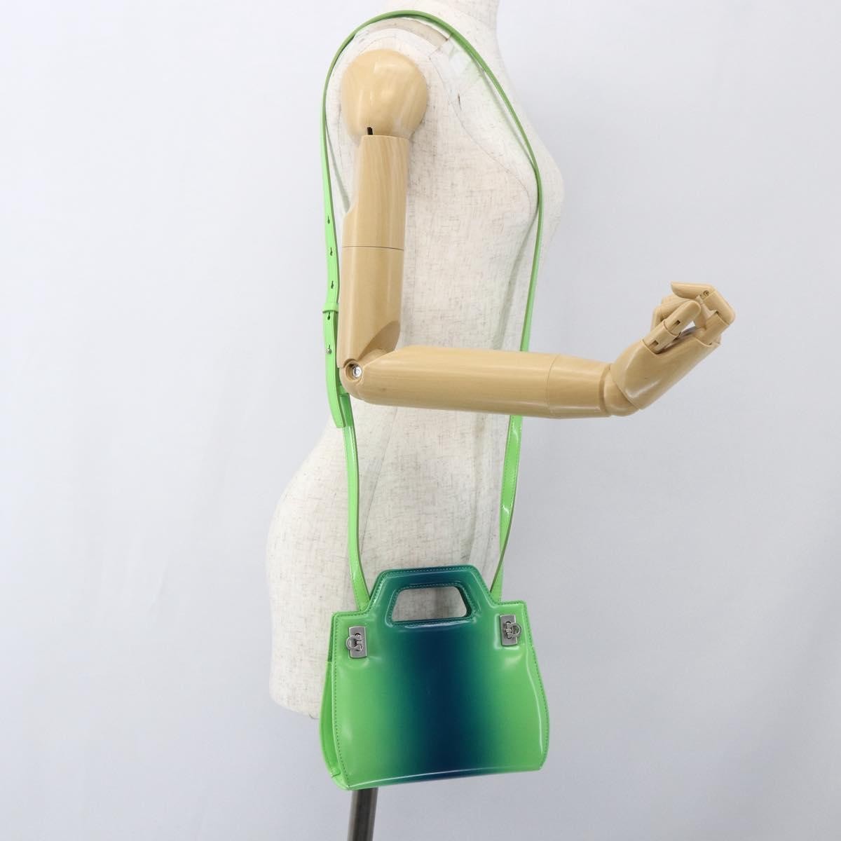 Salvatore Ferragamo Wanda Top Handle Shoulder Gradient Leather Green Patent_Leather Handbag (Pre-Owned)