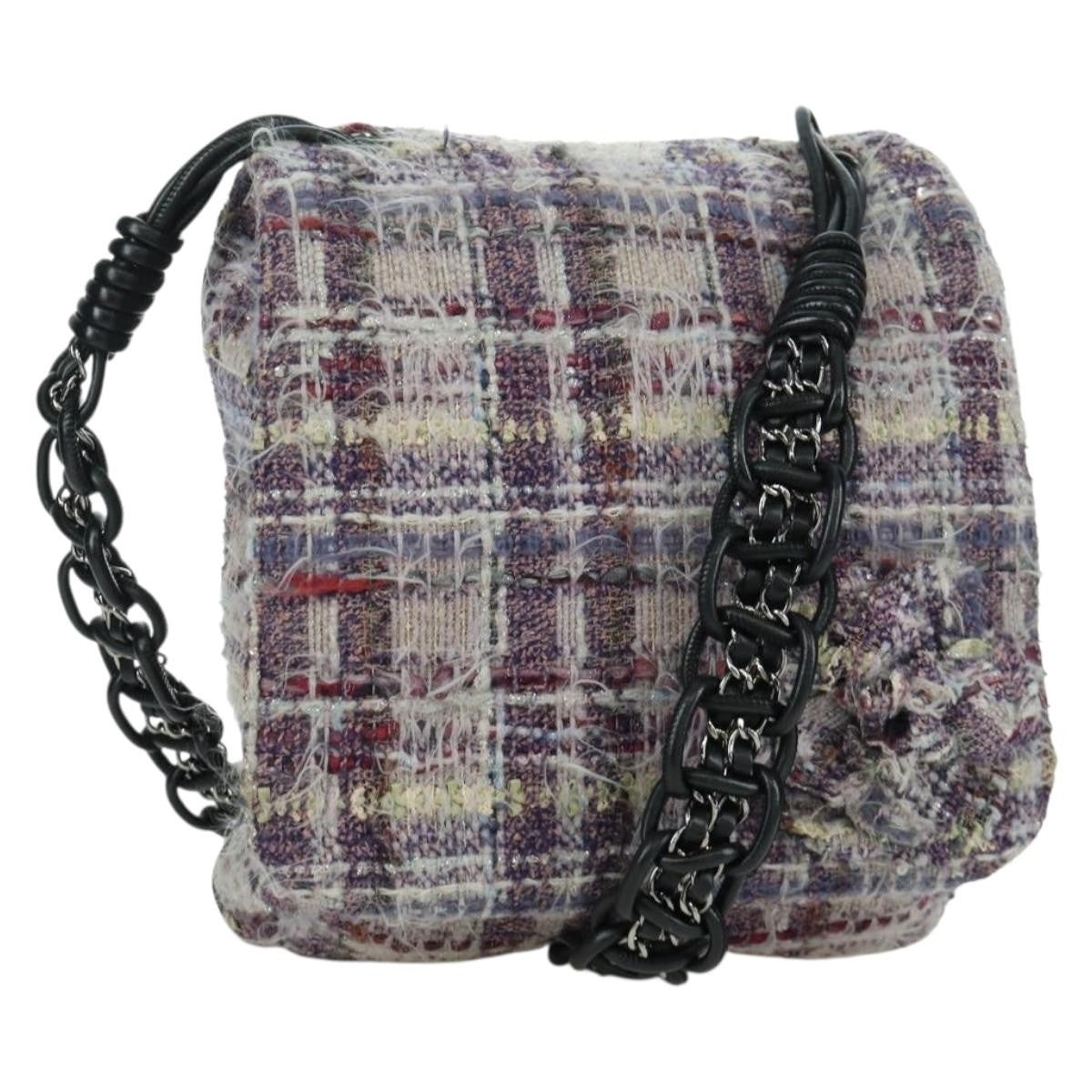 Chanel Camellia Messenger Tweed Purple Tweed Shoulder Bag Bag (Pre-Owned)