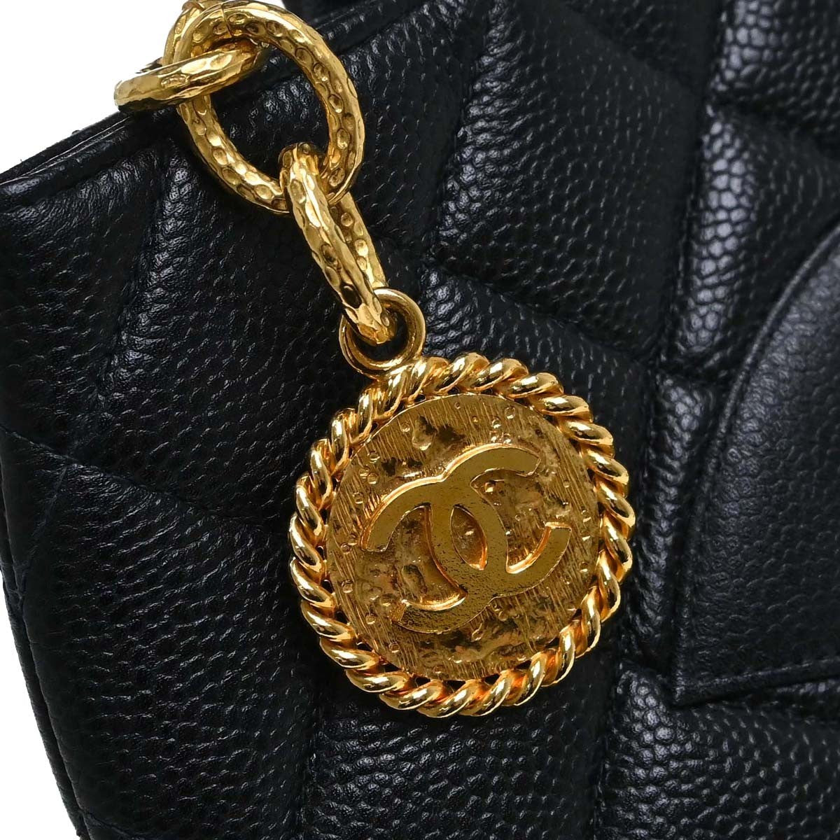 Chanel Medallion Quilted Caviar Black Leather Tote Bag Bag (Pre-Owned)