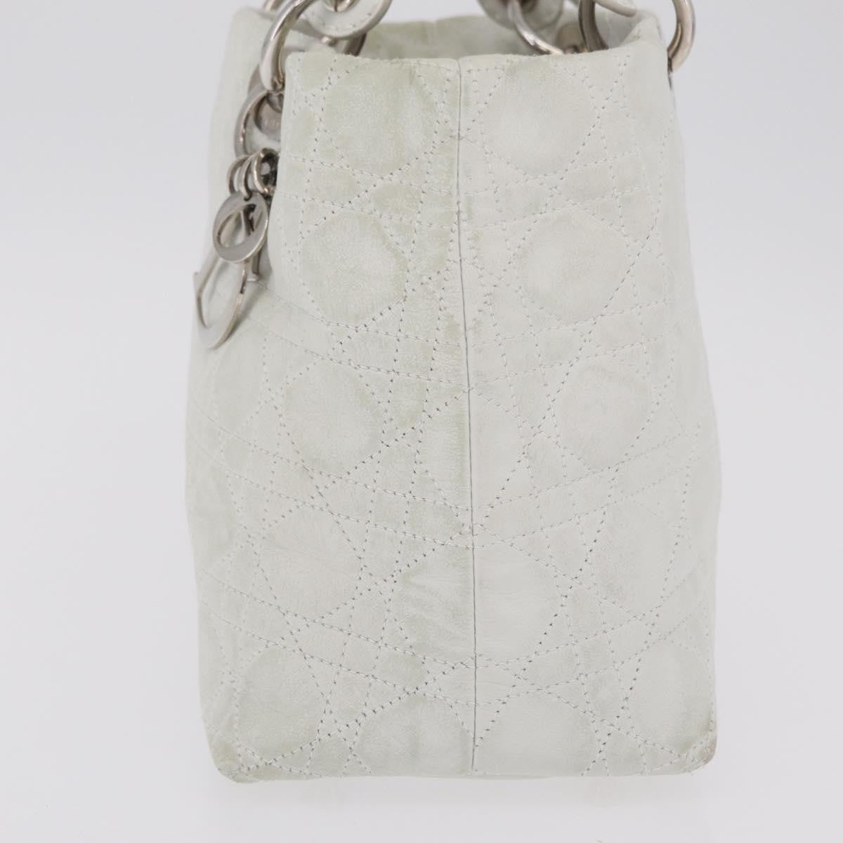 Christian Dior Lady Dior Cannage Quilt Calfskin White Leather Handbag (Pre-Owned)