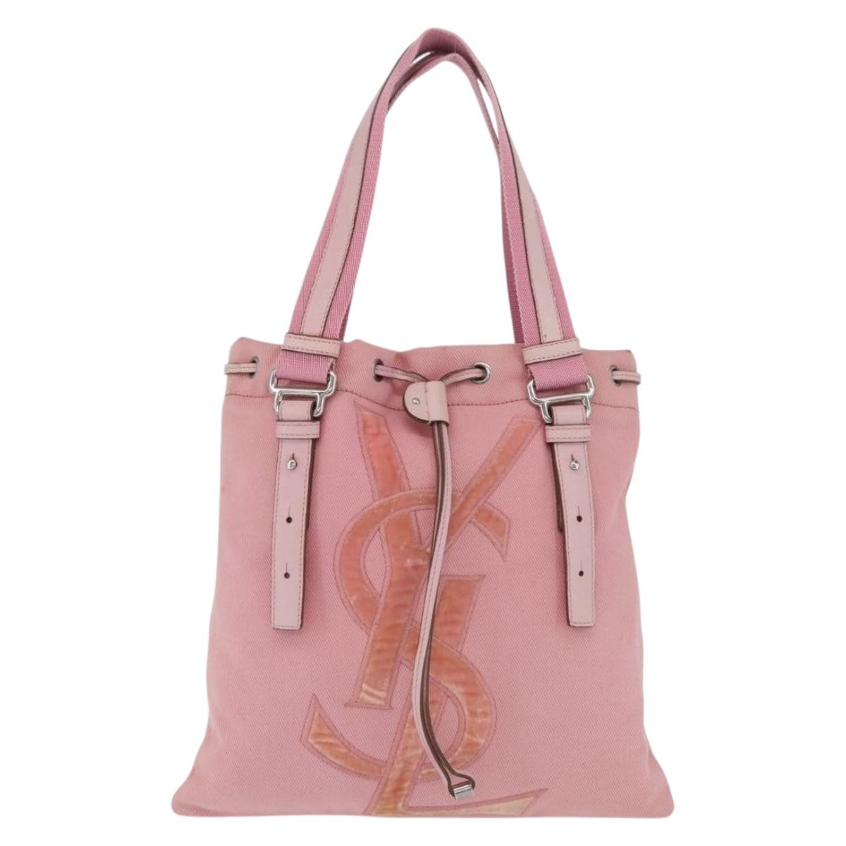Saint Laurent Kahala Drawstring Canvas Pink Canvas Tote Bag Bag (Pre-Owned)
