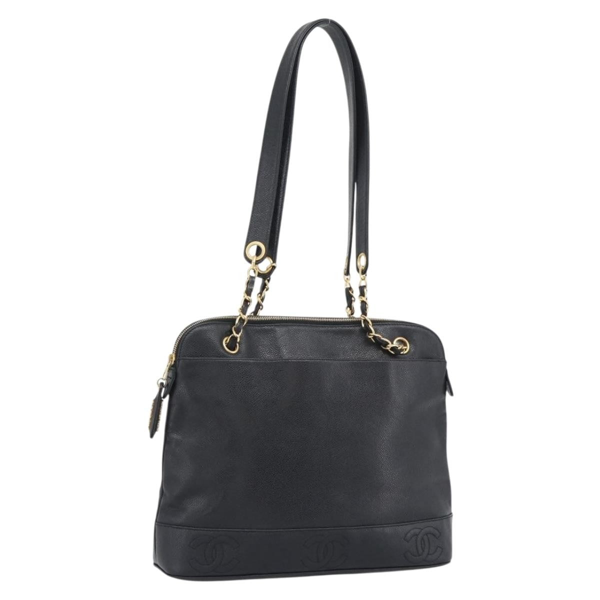 Chanel Triple Cc Chain Shoulder Caviar Leather Black Leather Shoulder Bag Bag (Pre-Owned)