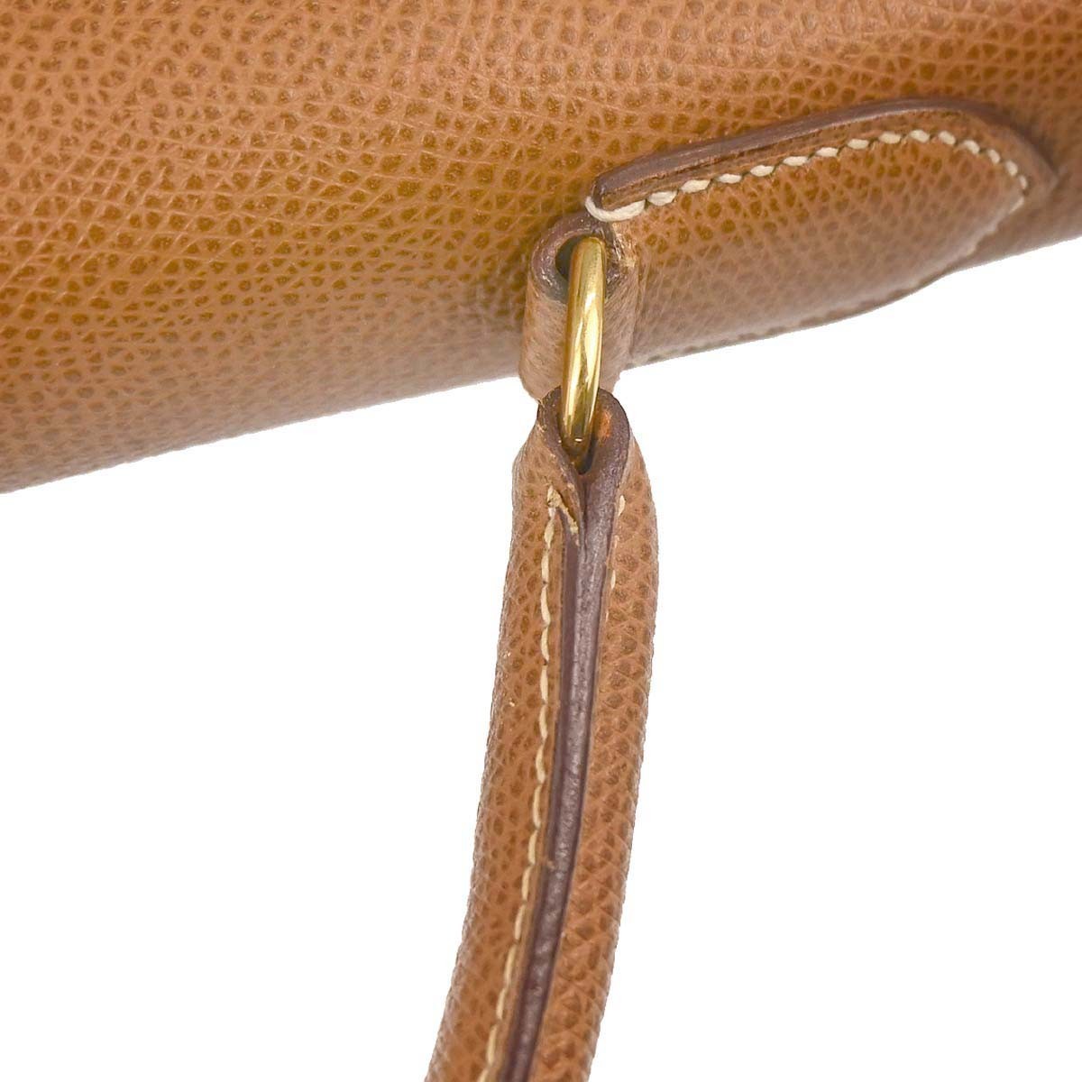 Hermes Kelly Brown Courchevel With Gold Hardware Beige Calfskin Handbag (Pre-Owned)