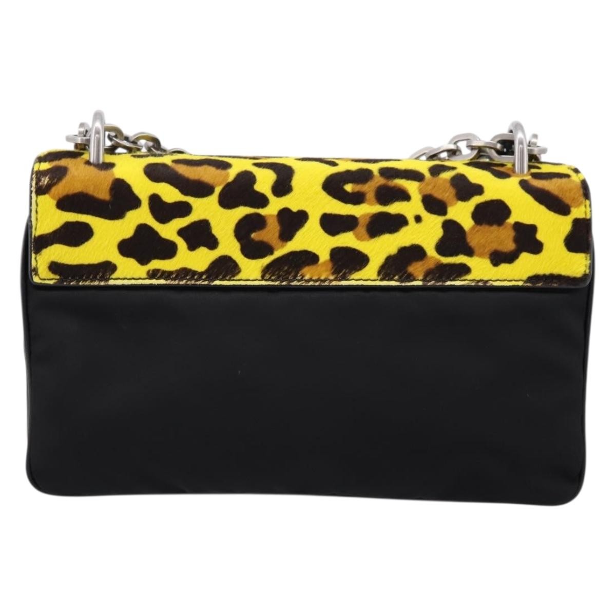 Prada Chain Flap Leather With Pony Hair Yellow Leather Shoulder Bag Bag (Pre-Owned)
