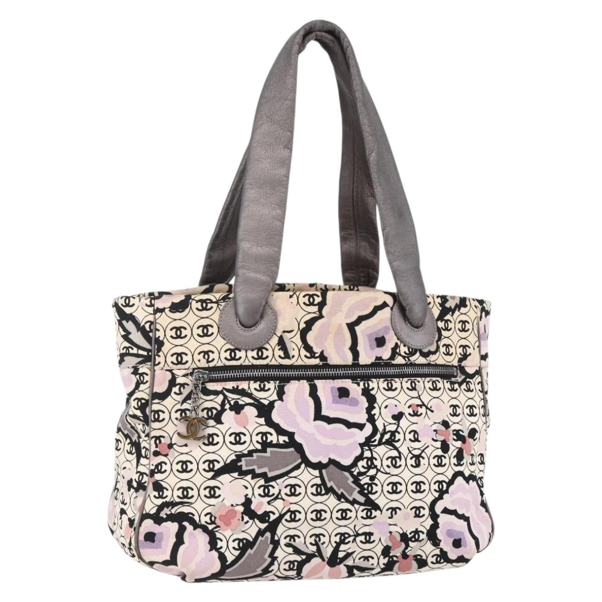 Chanel Vintage Floral Beige Canvas Tote Bag Bag (Pre-Owned)