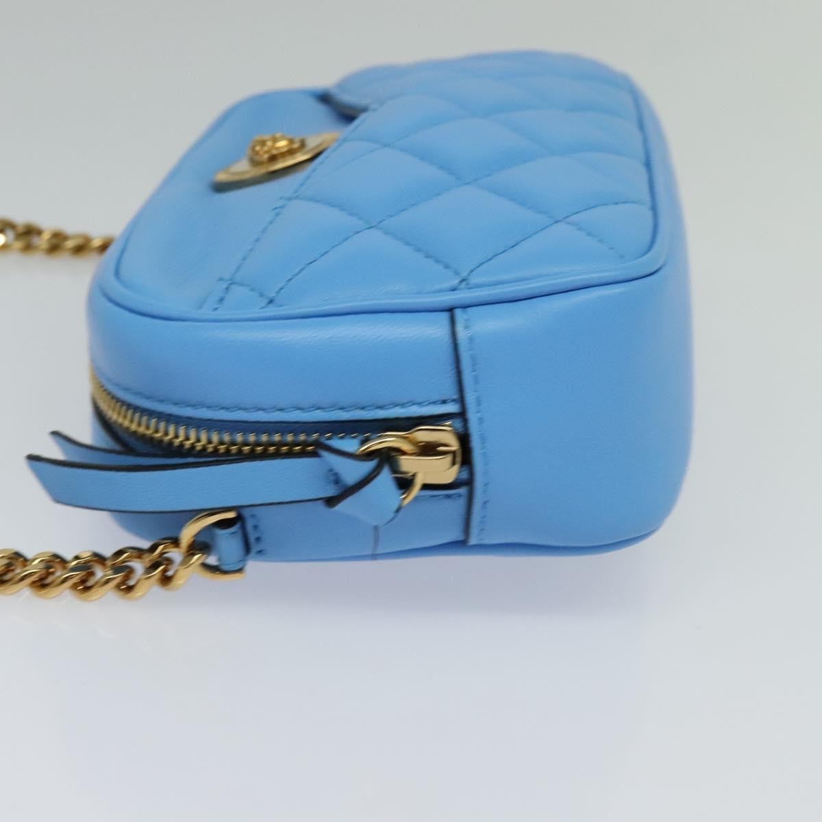 Versace Medusa Icon Front Slip Pocket Camera Quilted Leather Blue Leather Shoulder Bag Bag (Pre-Owned)