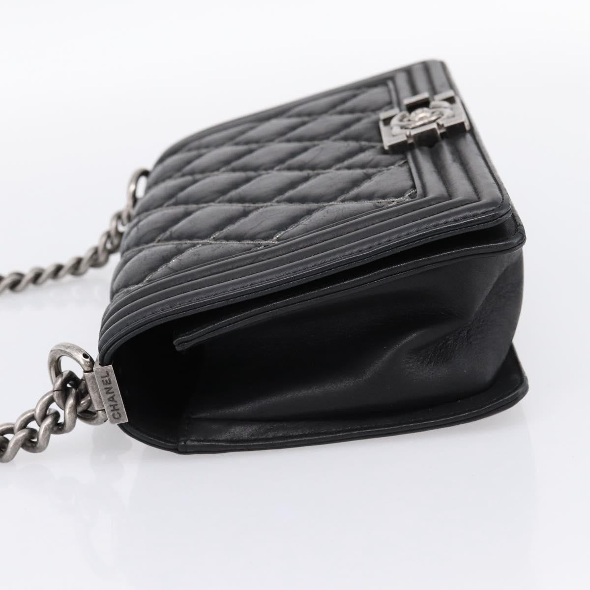 Chanel Boy Flap Quilted Calfskin With Micro Chain Detail Black Leather Shoulder Bag Bag (Pre-Owned)