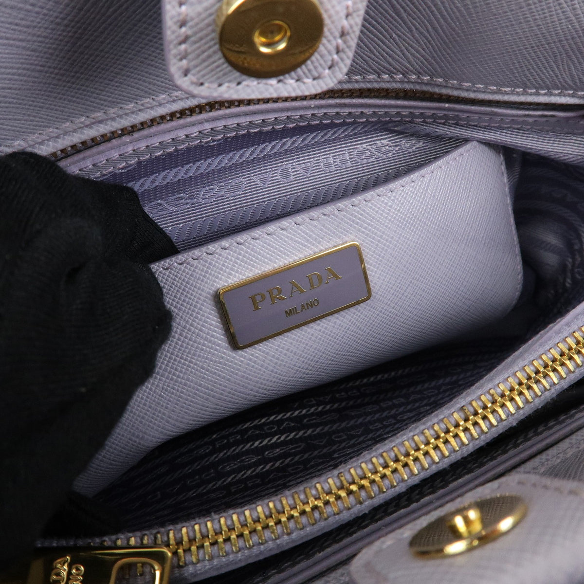 Prada Open Promenade Saffiano Leather Purple Leather Handbag (Pre-Owned)