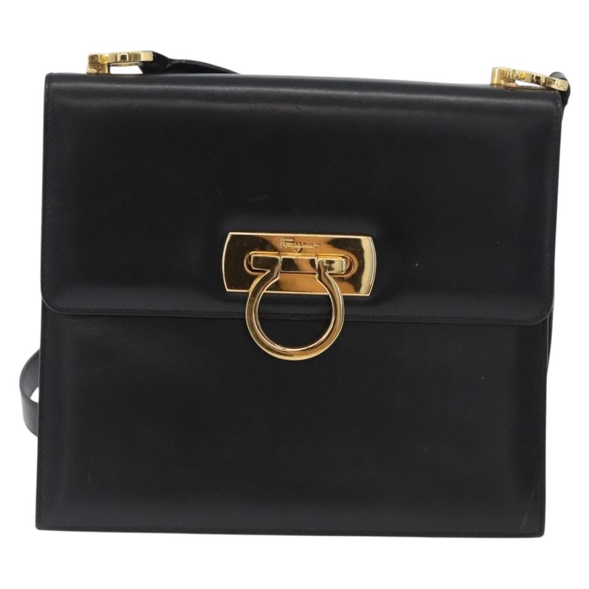 Salvatore Ferragamo Gancini Flap Leather Black Leather Shoulder Bag Bag (Pre-Owned)