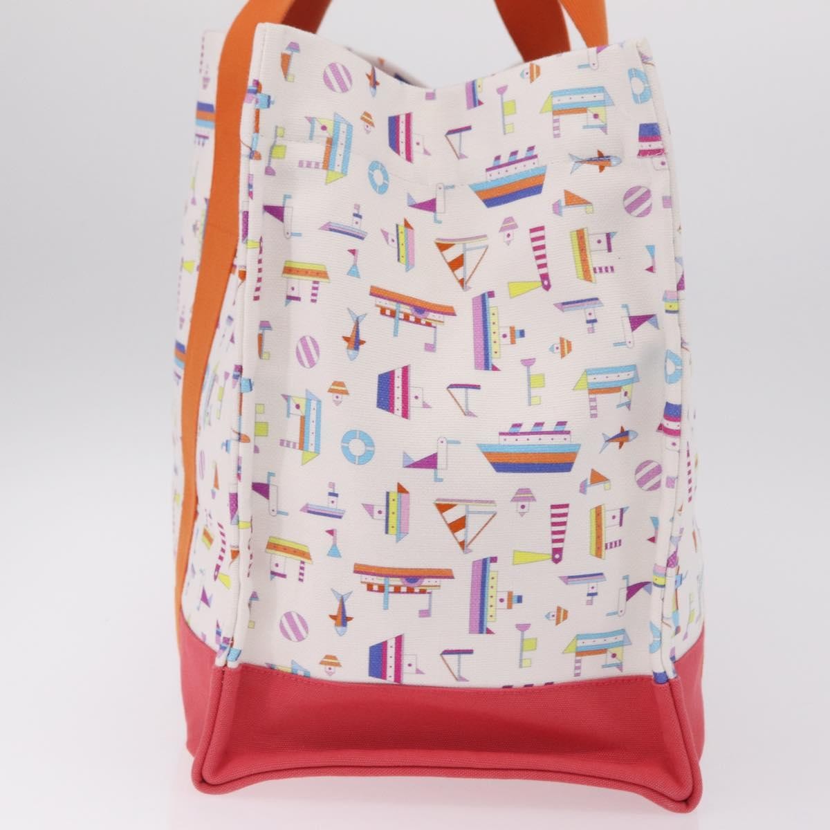 Hermes Beach Printed Toile White Canvas Tote Bag Bag (Pre-Owned)