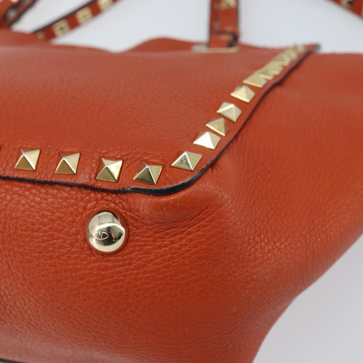 Valentino Garavani 1975 Rockstud Striped Leather Orange Leather Tote Bag Bag (Pre-Owned)