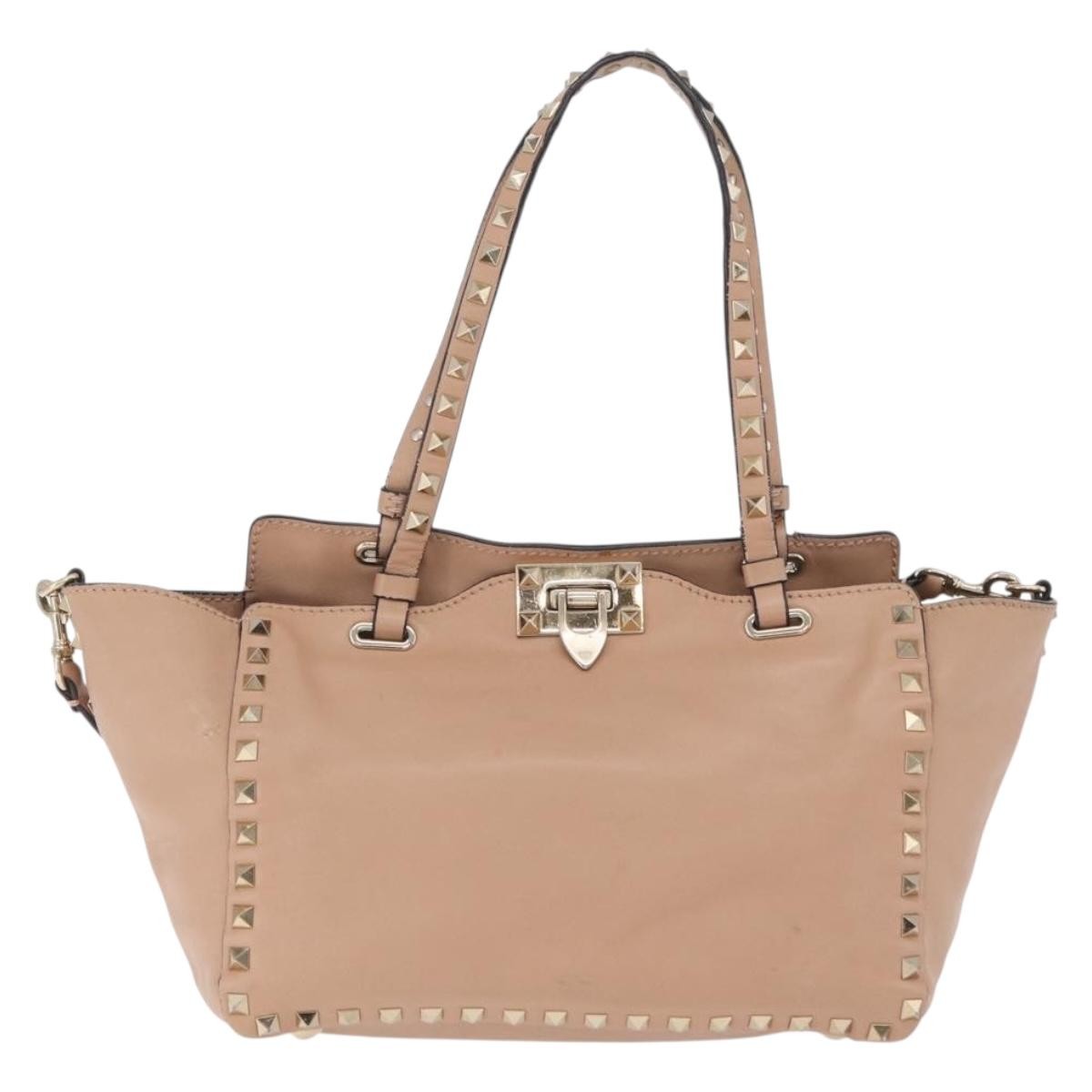 Valentino Garavani Rockstud Soft Leather Beige Leather Tote Bag Bag (Pre-Owned)