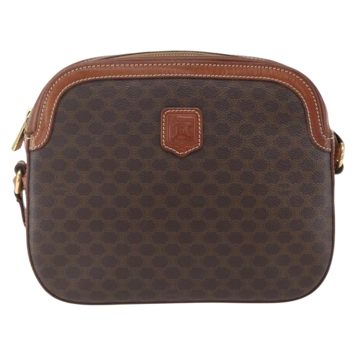 Celine Vintage Macadam Canvas And Leather Brown Canvas Shoulder Bag Bag (Pre-Owned)