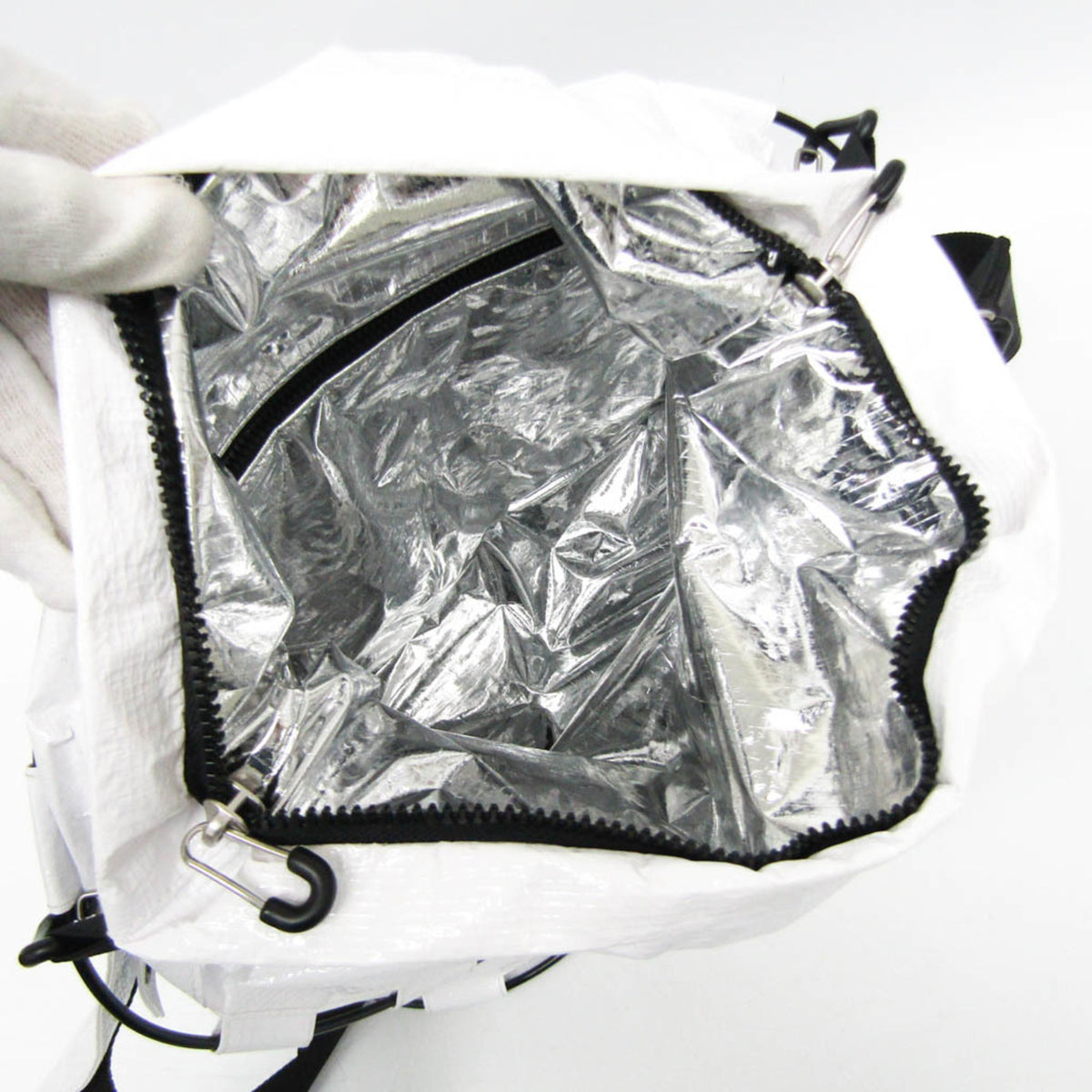 Bottega Veneta Tent Belt Nylon White Plastic Handbag (Pre-Owned)