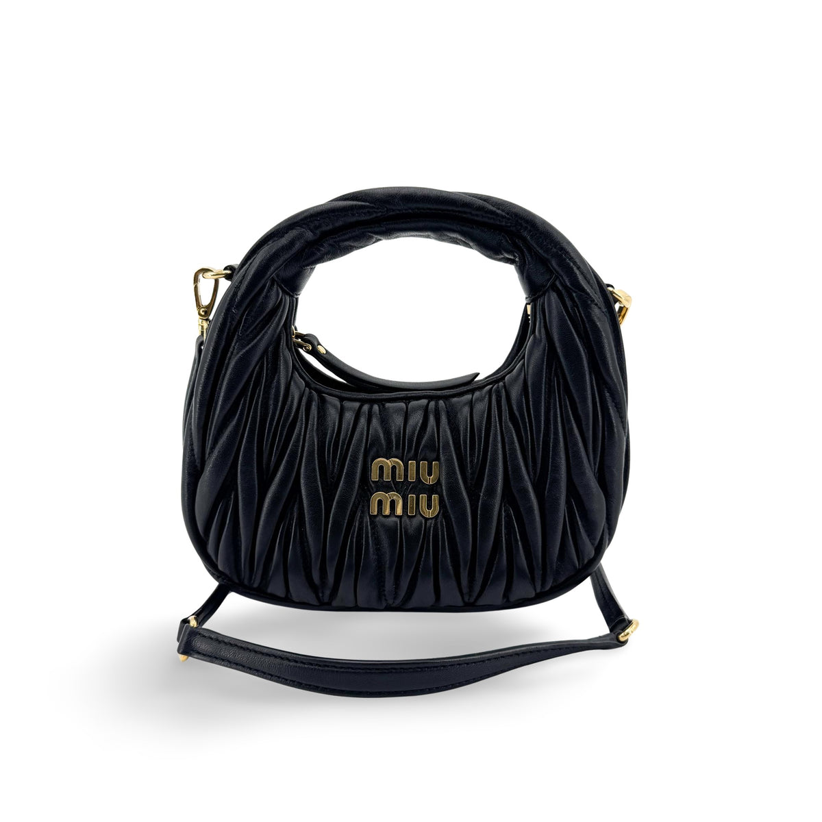 Miu Miu Wander Hobo Matelasse Leather Black Leather Shoulder Bag Bag (Pre-Owned)