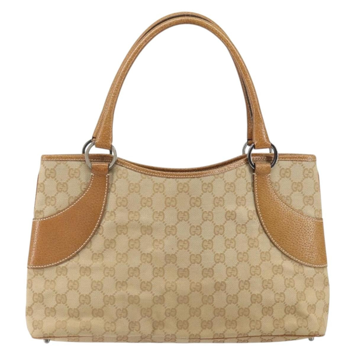 Gucci Vintage Ring Tote Gg Canvas With Leather Beige Canvas Tote Bag Bag (Pre-Owned)