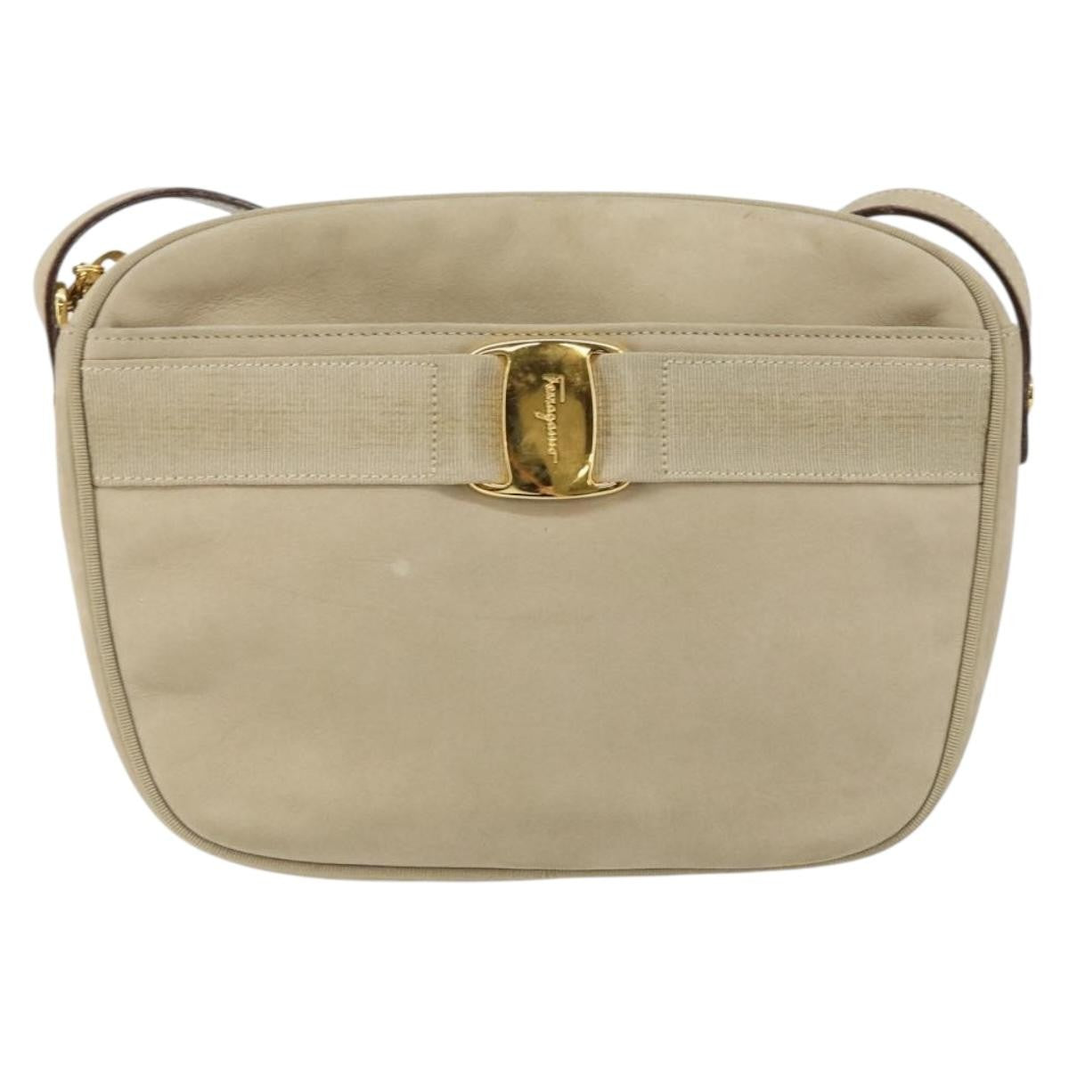 Salvatore Ferragamo Vala Suede Beige Suede Shoulder Bag Bag (Pre-Owned)