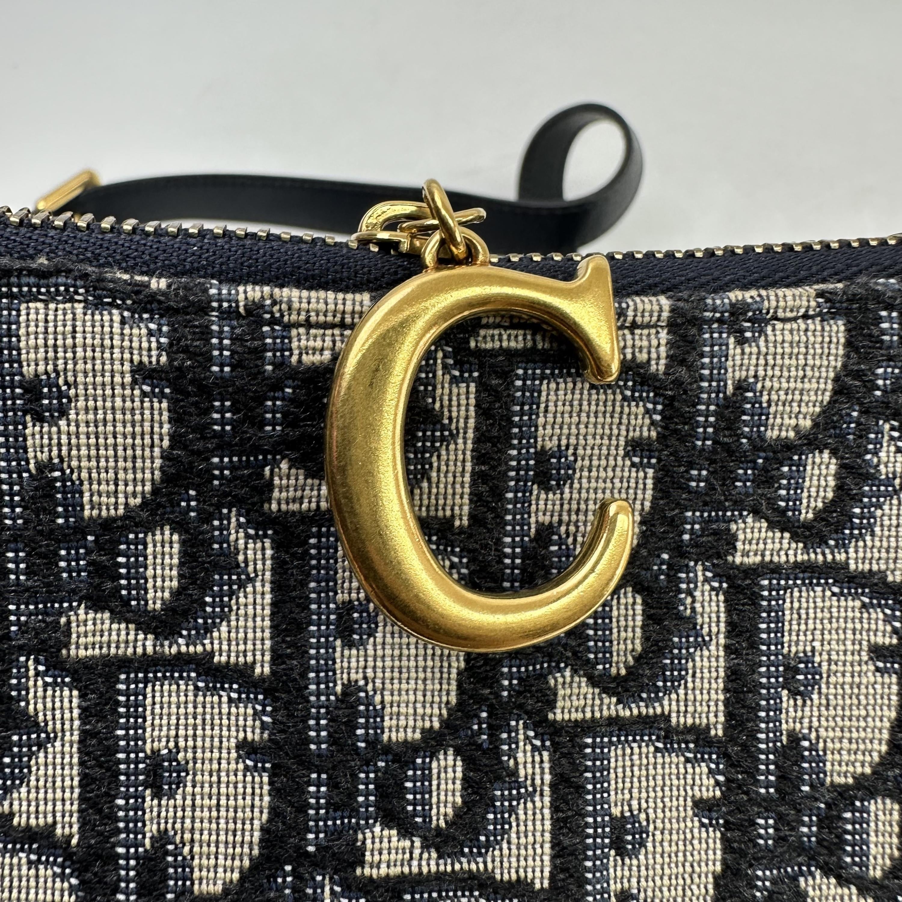 Christian Dior Saddle Oblique Canvas Blue Canvas Shoulder Bag Bag (Pre-Owned)
