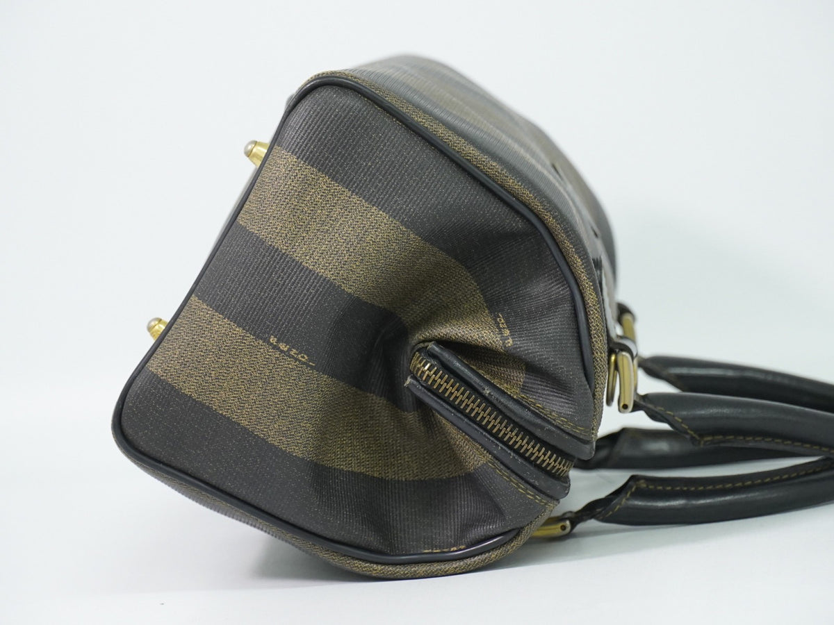 Fendi Vintage Pequin Convertible Boston Coated Canvas Khaki Canvas Handbag (Pre-Owned)