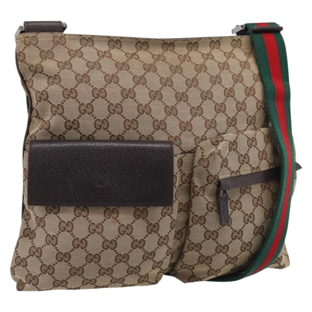Gucci Double Pocket Web Messenger Gg Canvas Beige Canvas Crossbody Bag Bag (Pre-Owned)