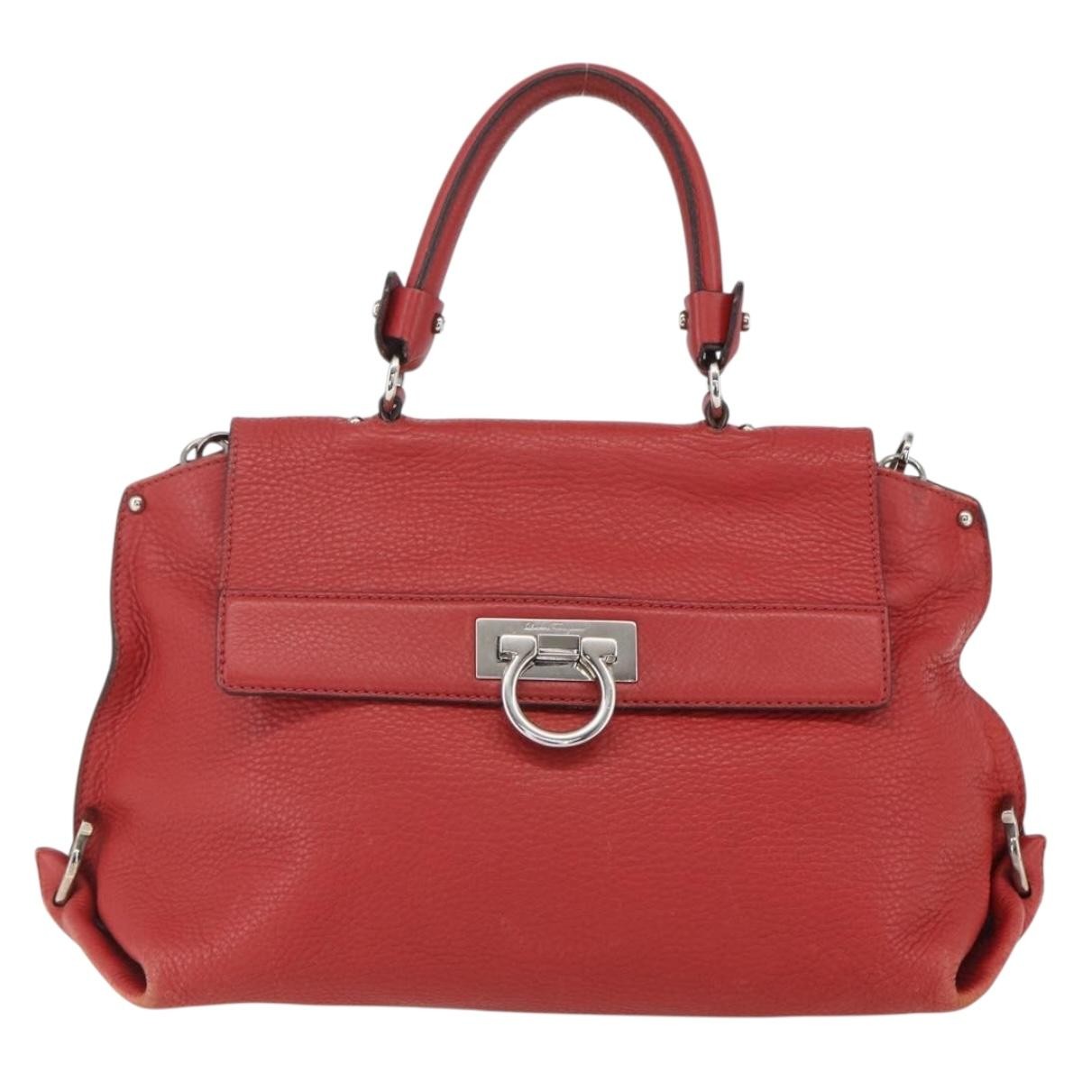 Salvatore Ferragamo Sofia Satchel Grainy Leather Red Leather Handbag (Pre-Owned)