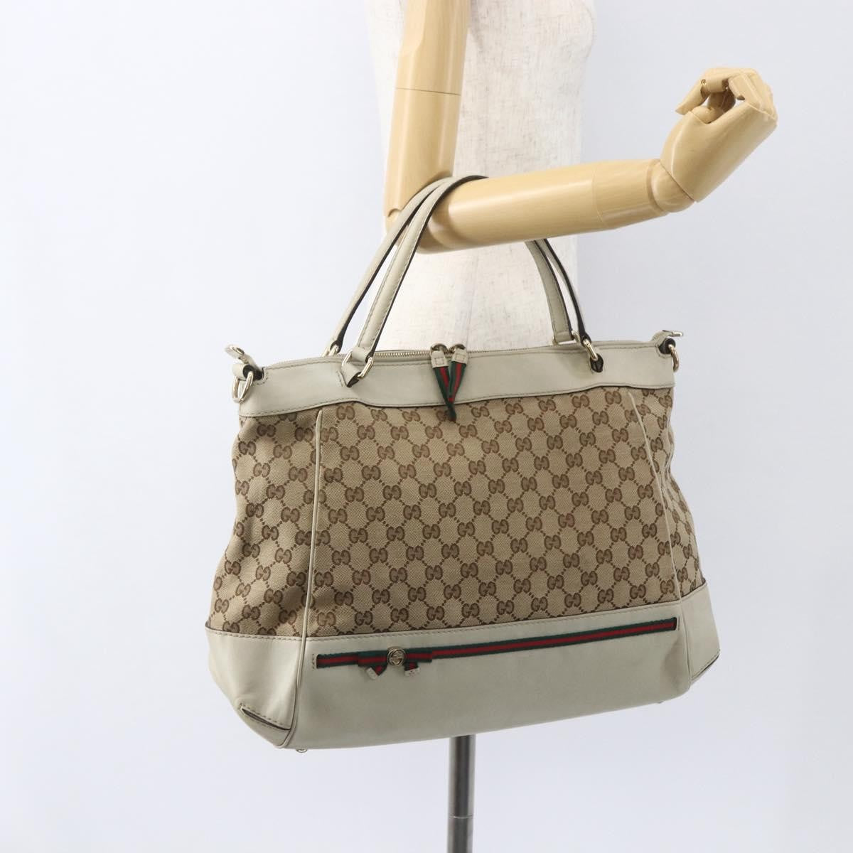 Gucci Mayfair Convertible Gg Canvas Beige Canvas Tote Bag Bag (Pre-Owned)