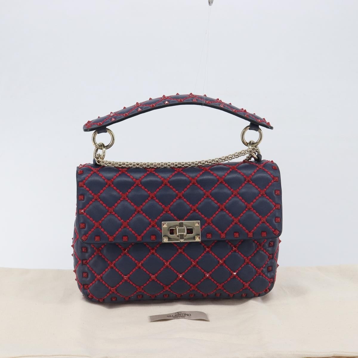 Valentino Garavani Rockstud Spike Flap Quilted Leather Navy Leather Shoulder Bag Bag (Pre-Owned)