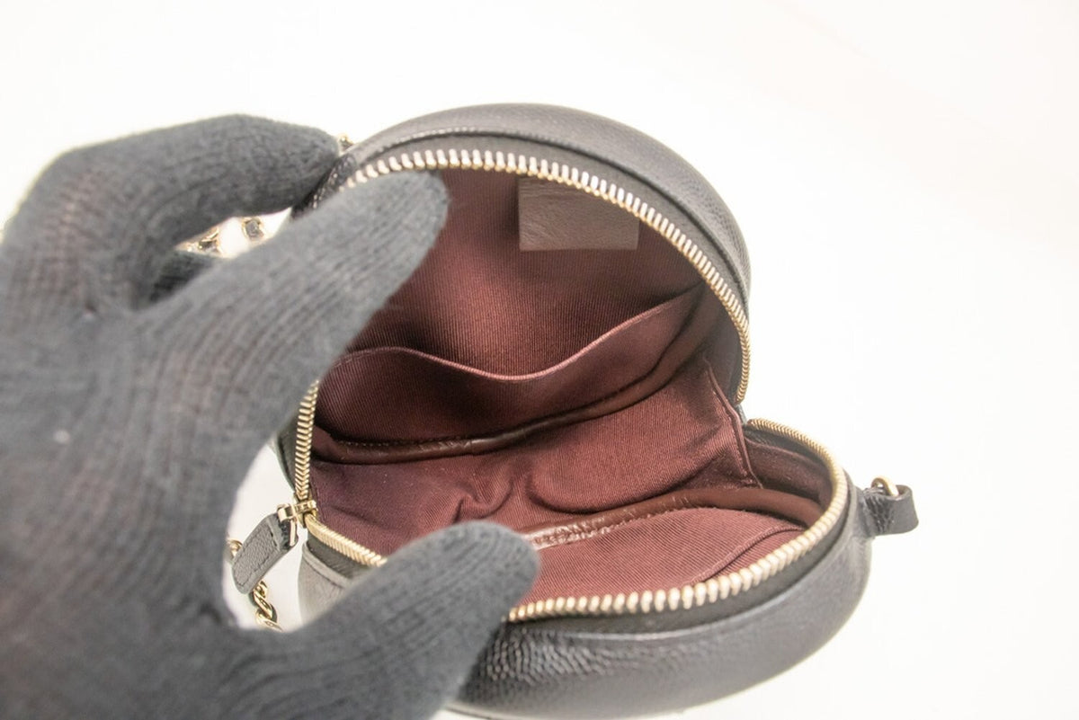 Chanel Round Compartment Clutch With Chain Quilted Lambskin Black Calfskin Clutche & Pouche Bag (Pre-Owned)