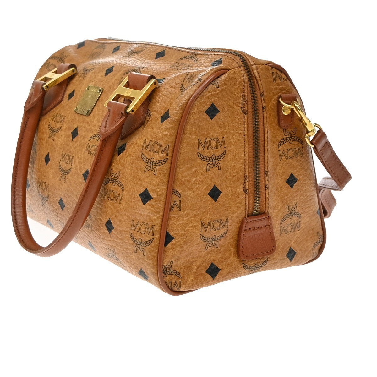 MCM Visetos Logogramme Canvas And Leather Brown Leather Handbag (Pre-Owned)