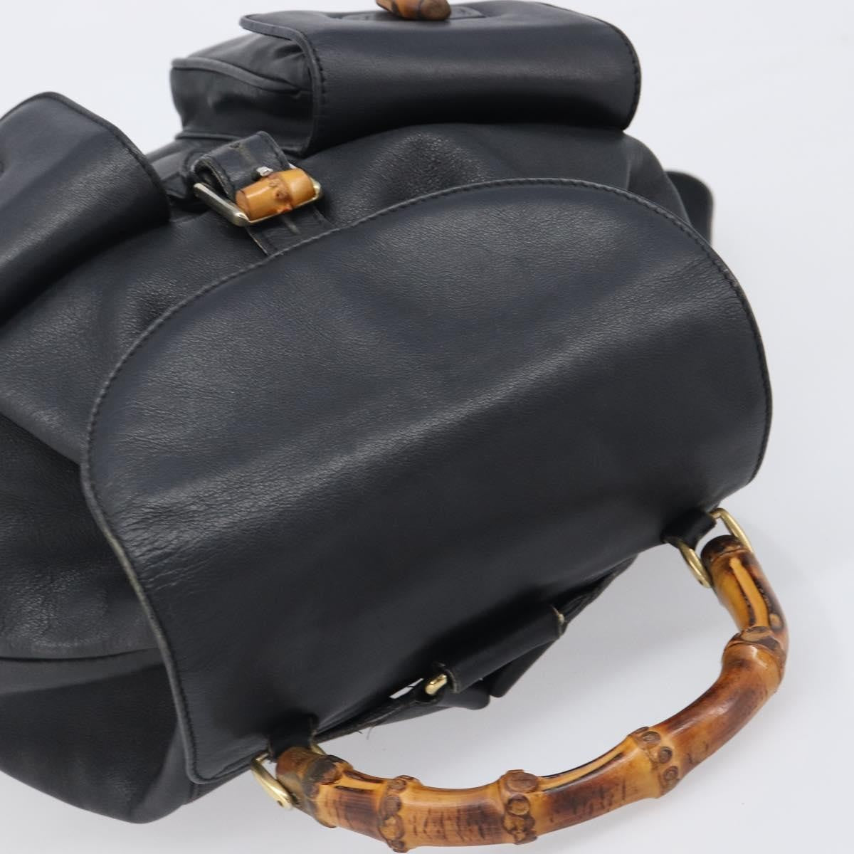 Gucci Vintage Bamboo Leather Black Leather Backpack Bag (Pre-Owned)