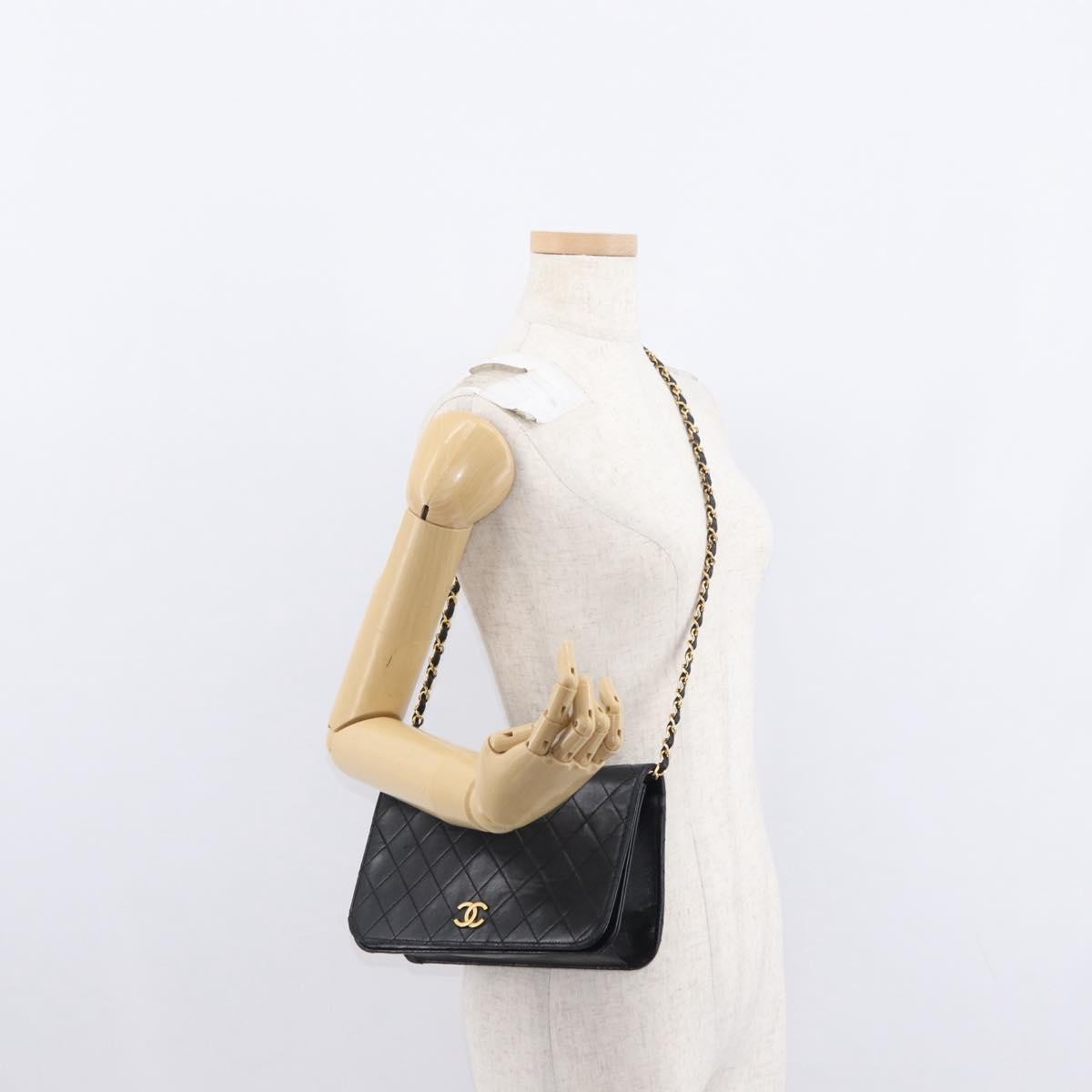 Chanel Vintage Full Flap Quilted Lambskin Black Leather Shoulder Bag Bag (Pre-Owned)
