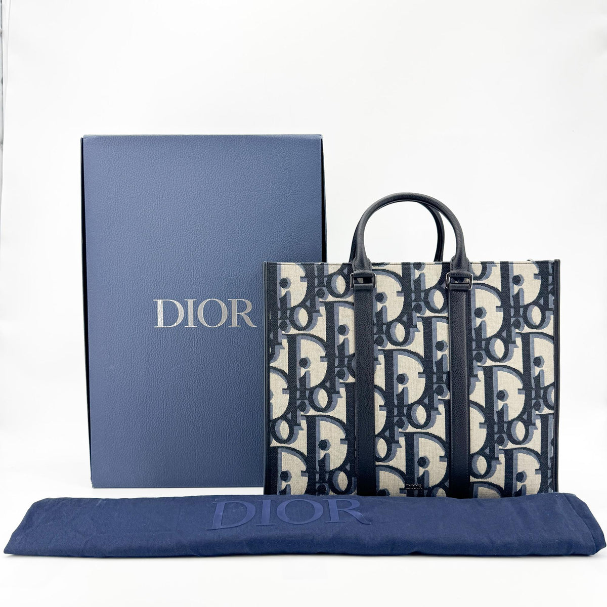 Christian Dior Book Tote With Strap Oblique Canvas Black Canvas Tote Bag Bag (Pre-Owned)