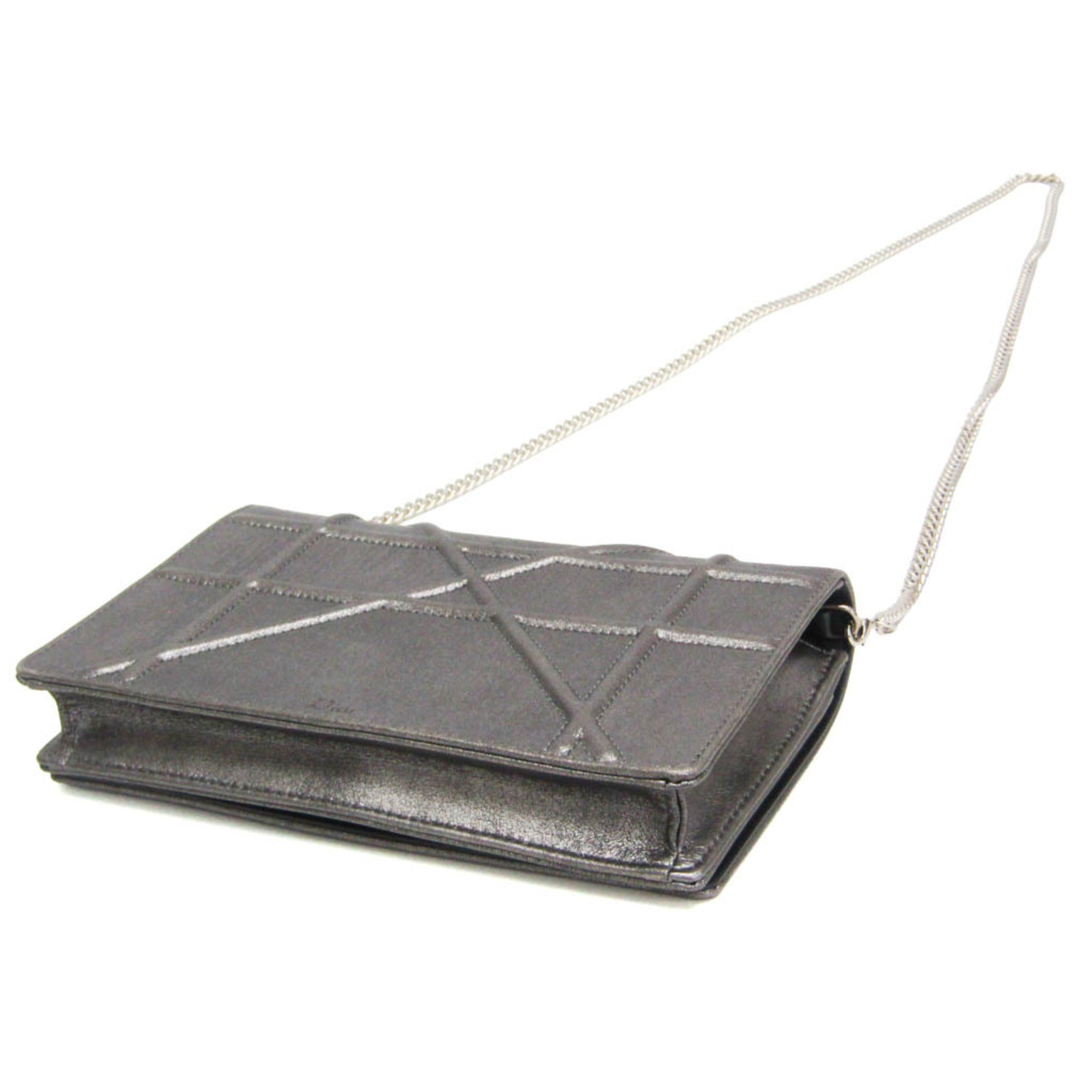 Christian Dior Diorama Chain Clutch Leather Silver Leather Shoulder Bag Bag (Pre-Owned)