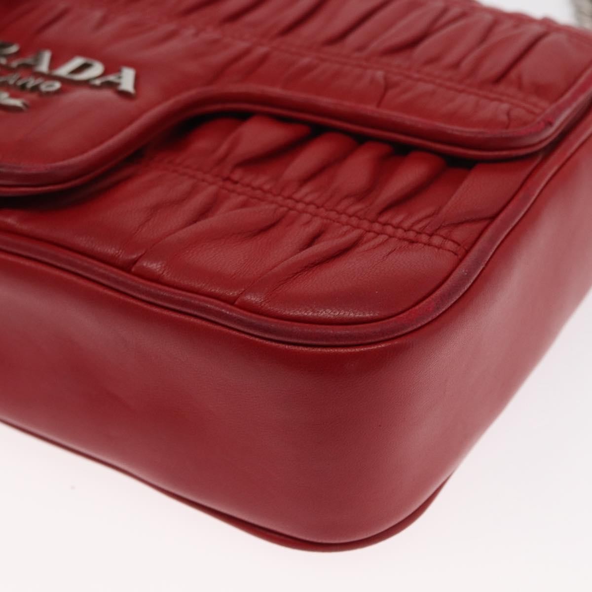 Prada Gaufre Chain Flap Nappa Leather Red Leather Shoulder Bag Bag (Pre-Owned)