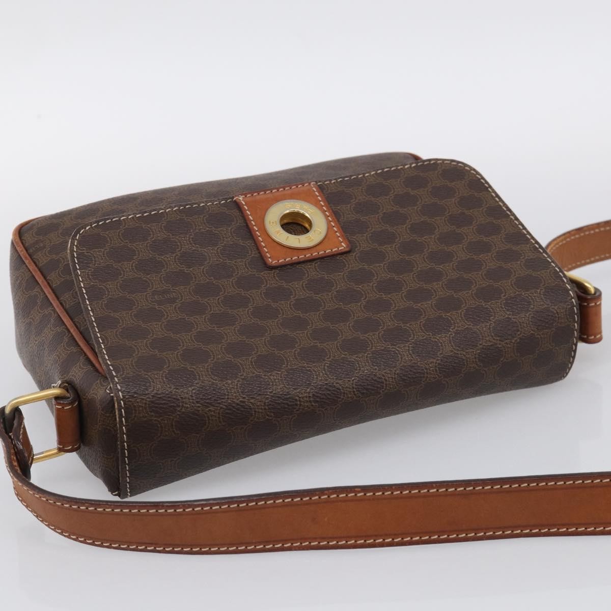 Celine Macadam Shoulder Leather Brown Canvas Crossbody Bag Bag (Pre-Owned)