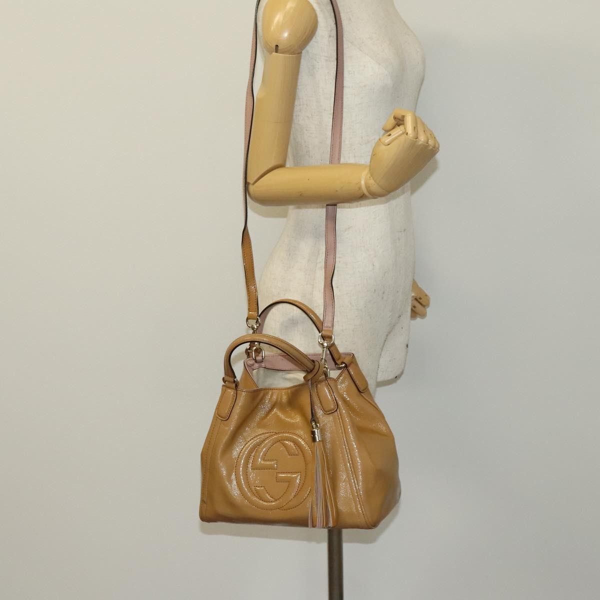 Gucci Soho Convertible Shoulder Patent Beige Patent_Leather Shoulder Bag Bag (Pre-Owned)