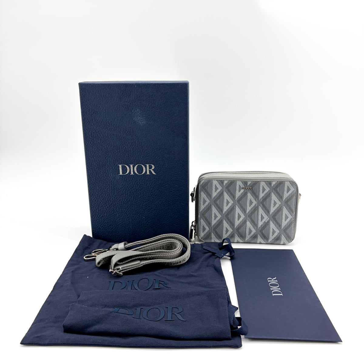 Christian Dior Double Zip Cd Diamond Coated Canvas Gray Canvas Crossbody Bag Bag (Pre-Owned)