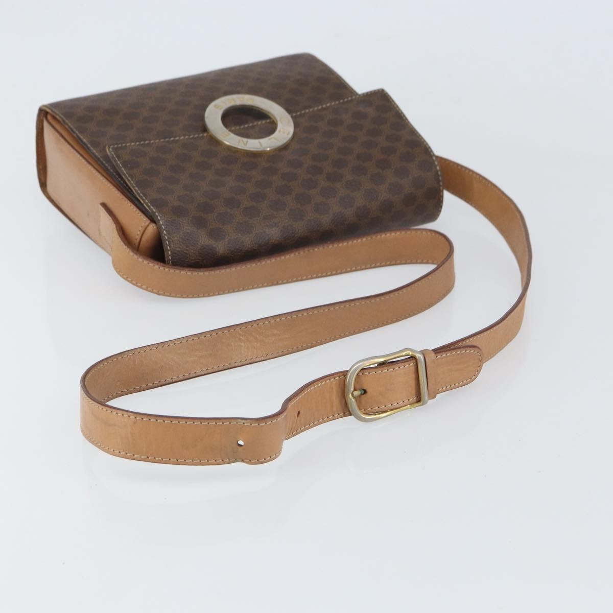 Celine Vintage Macadam Circle Logo Canvas And Leather Brown Canvas Shoulder Bag Bag (Pre-Owned)