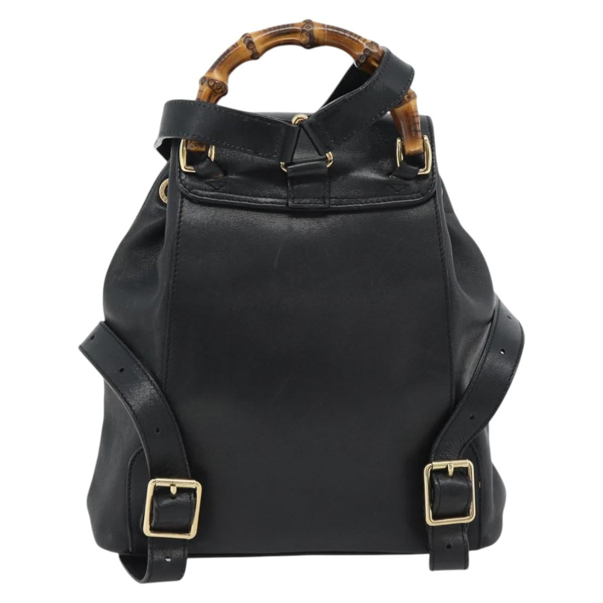 Gucci Vintage Bamboo Leather Black Leather Backpack Bag (Pre-Owned)