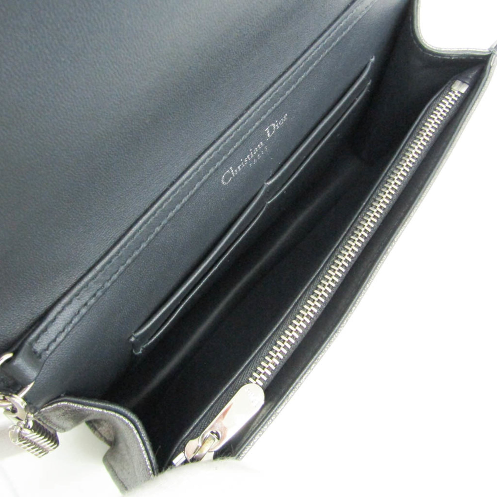 Christian Dior Diorama Chain Clutch Leather Silver Leather Shoulder Bag Bag (Pre-Owned)