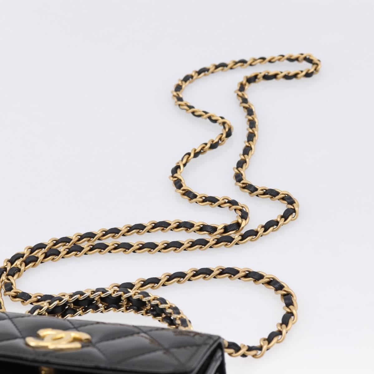 Chanel Woven Top Handle Cc Flap Clutch On Chain Patent Leather Black Patent_Leather Shoulder Bag Bag (Pre-Owned)