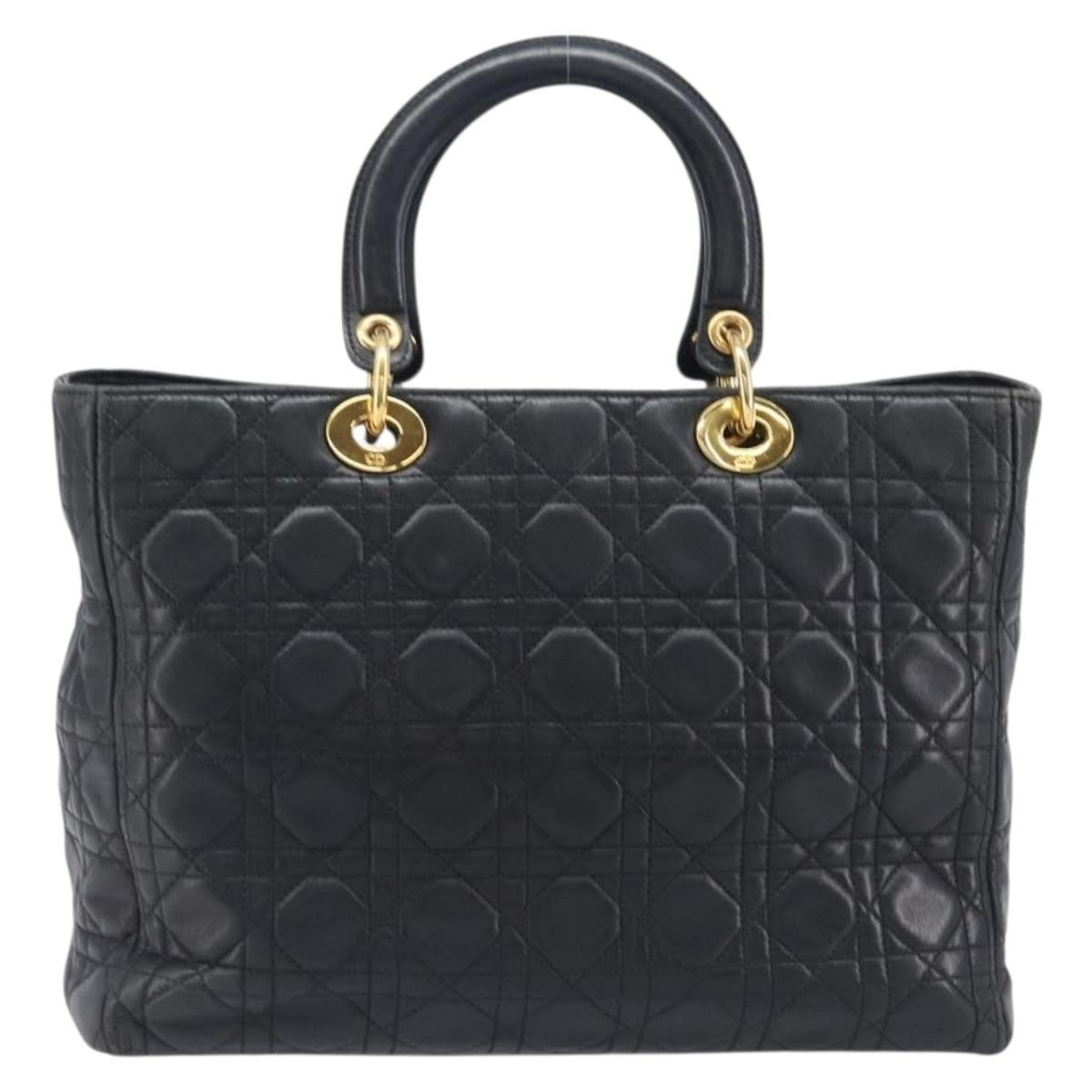 Christian Dior Vintage Lady Dior Cannage Quilt Lambskin Black Leather Handbag (Pre-Owned)