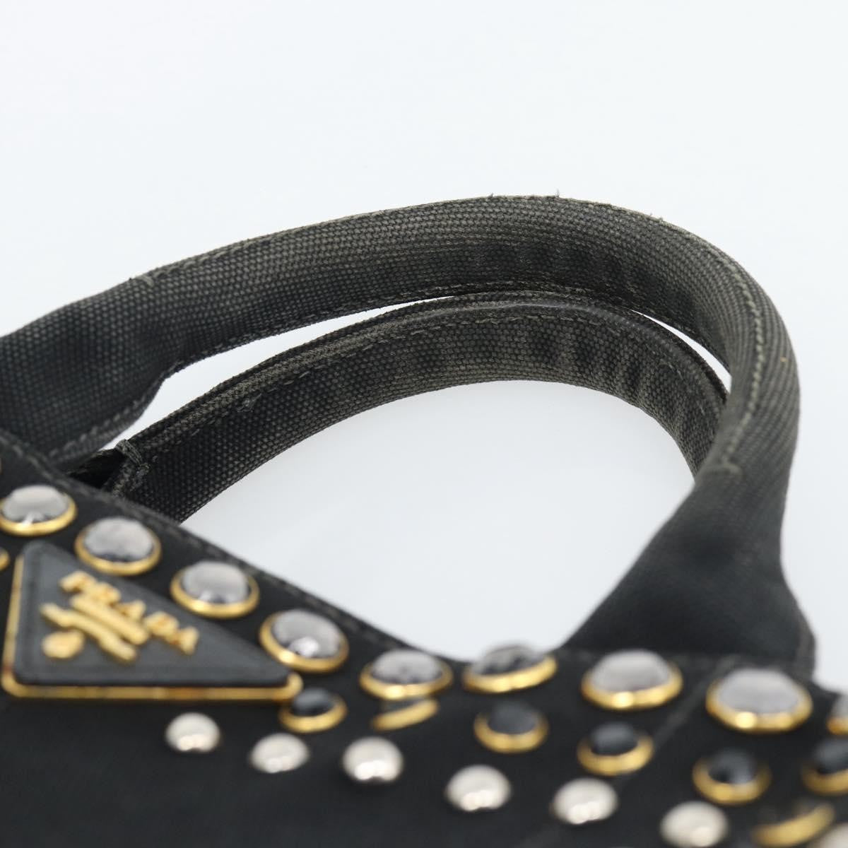 Prada Canapa Convertible Tote Rhinestone Embellished Canvas Black Canvas Handbag (Pre-Owned)
