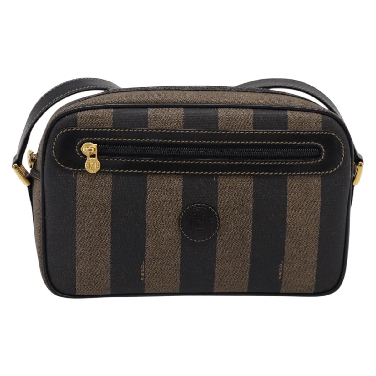Fendi Vintage Pequin Front Pocket Coated Canvas Brown Canvas Crossbody Bag Bag (Pre-Owned)