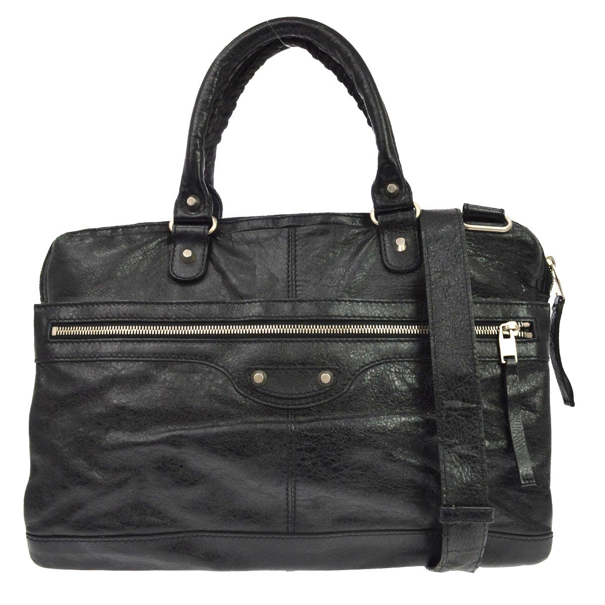 Balenciaga Mini Folder Leather Black Leather Handbag (Pre-Owned)
