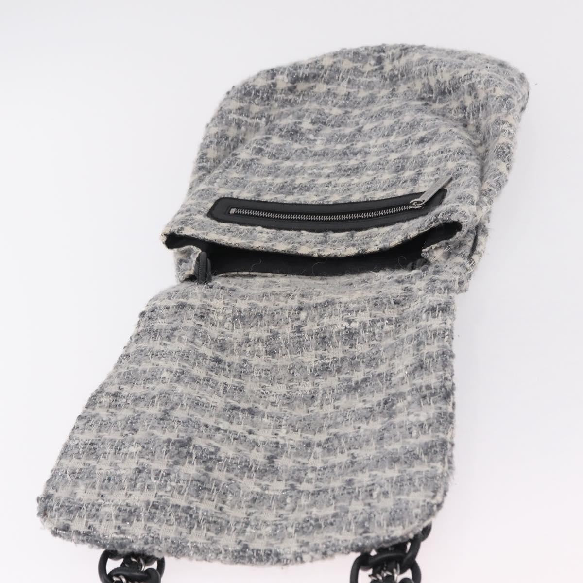 Chanel Camellia Messenger Tweed Gray Cotton Handbag (Pre-Owned)