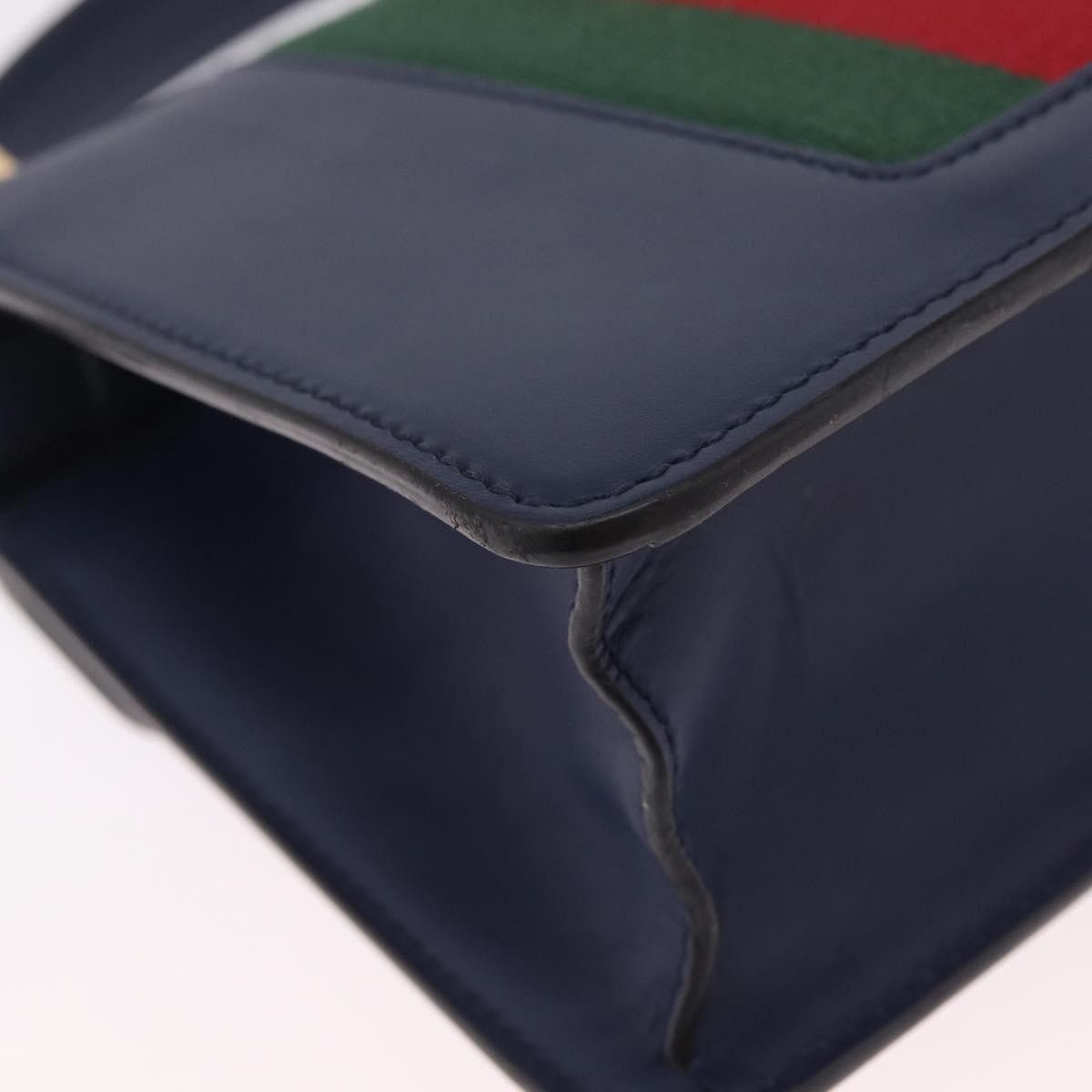 Gucci Sylvie Top Handle Leather Navy Leather Handbag (Pre-Owned)