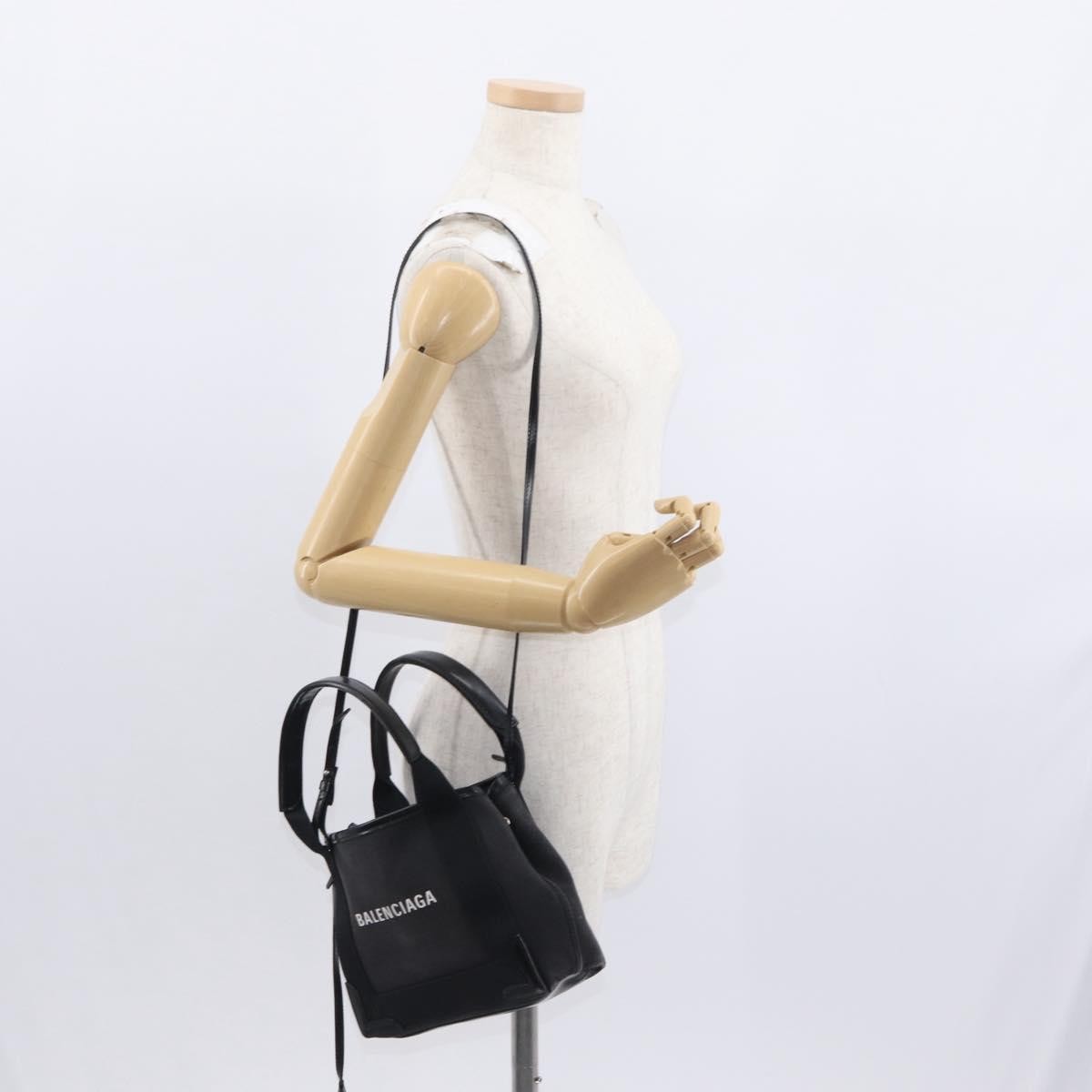 Balenciaga Navy Cabas Canvas With Leather Black Canvas Tote Bag Bag (Pre-Owned)