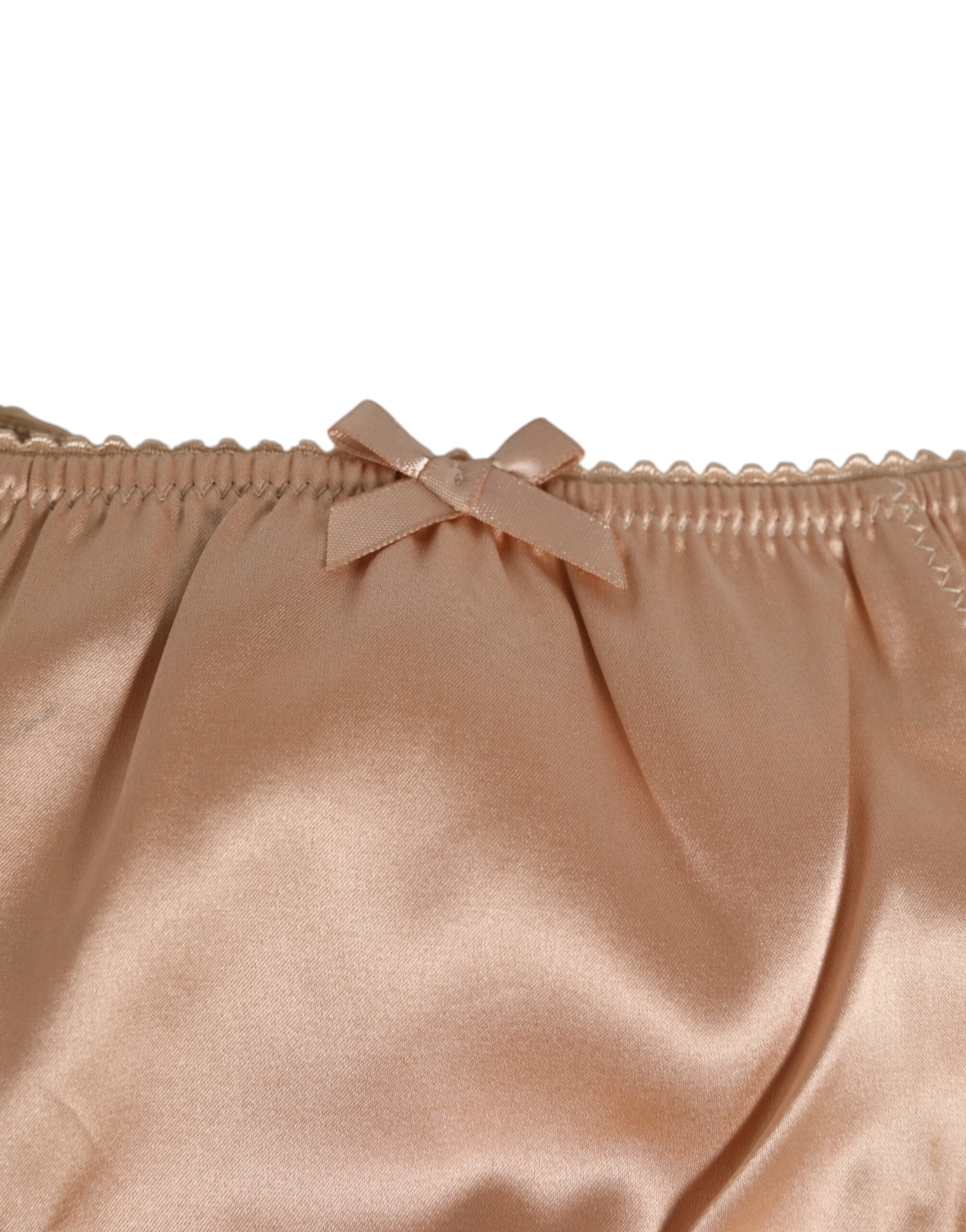 Dolce & Gabbana Nude Beige Silk Satin Bow Lace Trim Women's Underwear
