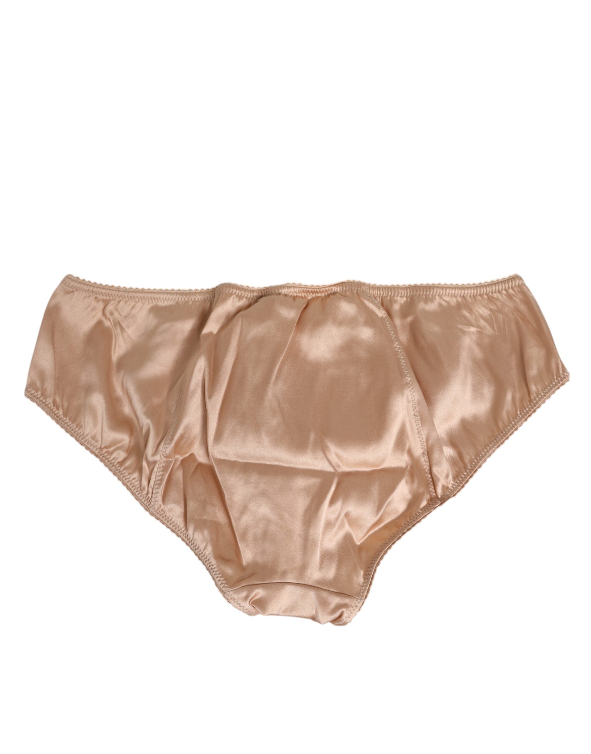 Dolce & Gabbana Nude Beige Silk Satin Bow Lace Trim Women's Underwear